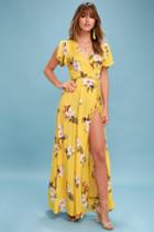 Heart Of Marigold Yellow Tropical Print Wrap Maxi Dress | Lulus
