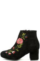 Bamboo Amanda Black Suede Embroidered Ankle Booties