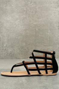 Qupid Amra Black Nubuck Gladiator Sandals