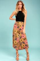 Billabong | Can It Be Light Brown Floral Print Culottes | Size 30 | 100% Rayon | Lulus