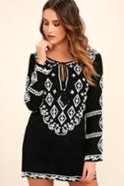 Lulus | A Day In The Life Black And White Embroidered Dress | Size Large | 100% Cotton