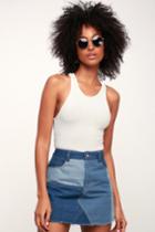 Change Your Tone Blue Multi Denim Mini Skirt | Lulus