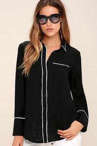 Ecru Lab Executive Decision Black And White Button-up Top