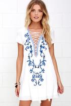 Lulus Down In Kokomo Ivory Embroidered Shift Dress