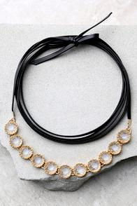 Lulus Popular Vote Gold And Black Rhinestone Wrap Necklace