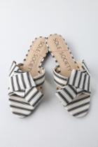 Sole Society Matty Cream And Black Striped Slide Sandal Heels | Lulus