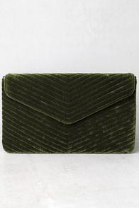 Lulus Keep It Poppin' Olive Green Velvet Clutch