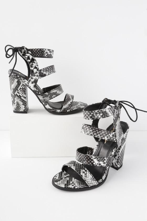Sydney Black And White Snake High Heel Sandal Heels | Lulus