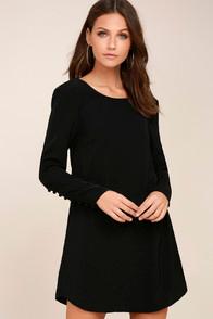 Lulus Upbeat Chic Black Long Sleeve Shift Dress