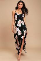 Lulus | Peony For Your Thoughts Black Floral Print Maxi Dress | Size Small | 100% Polyester