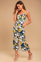 J.o.a. | Fiorenza Ivory Floral Print Midi Jumpsuit | Size Large | White | 100% Rayon | Lulus