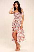 Lulus View From The Meadow Cream Floral Print Off-the-shoulder Dress