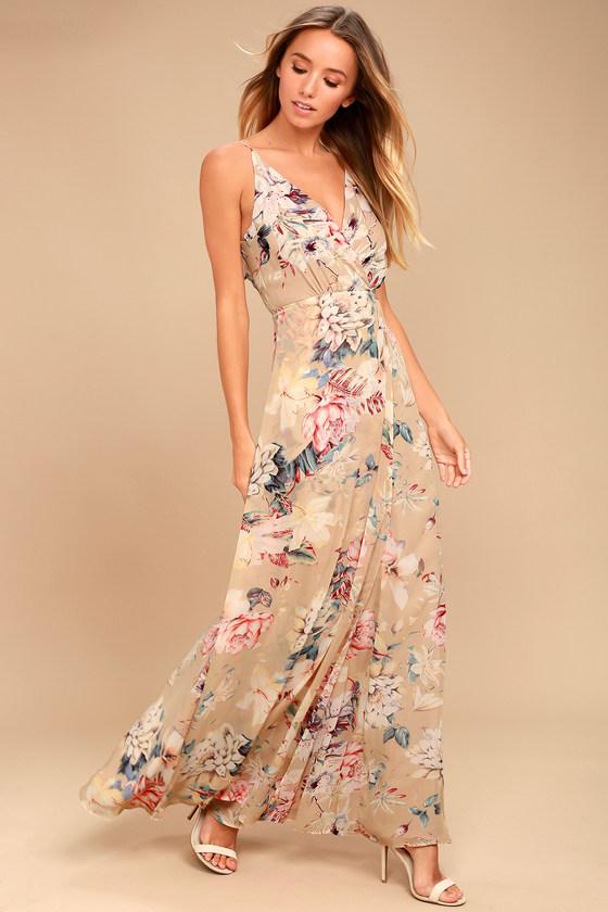 Something Just Like This Beige Floral Print Maxi Dress | Lulus
