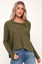 Free People Wildcat Olive Green Thermal Long Sleeve Top | Lulus