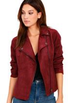 Olive & Oak Highly Desired Wine Red Suede Moto Jacket