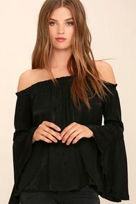 Lulus Fancy Free Black Off-the-shoulder Top