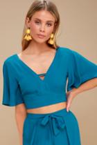 Jack By Bb Dakota Kiana Teal Blue Tie-back Crop Top | Lulus