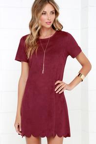 Lulu*s Well Suede Burgundy Suede Shift Dress