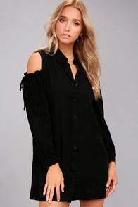 Lulus Take Care Black Cold-shoulder Shirt Dress