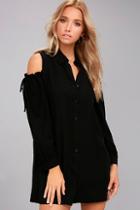 Lulus Take Care Black Cold-shoulder Shirt Dress