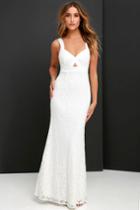 Lulus | What A Doll Ivory Lace Maxi Dress | Size Large | White | 100% Polyester