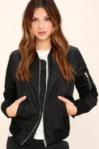 Lulus Long Distance Love Black Bomber Jacket