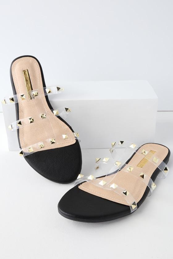 Liliana Marlow Black Studded Slide Sandal Heels | Lulus