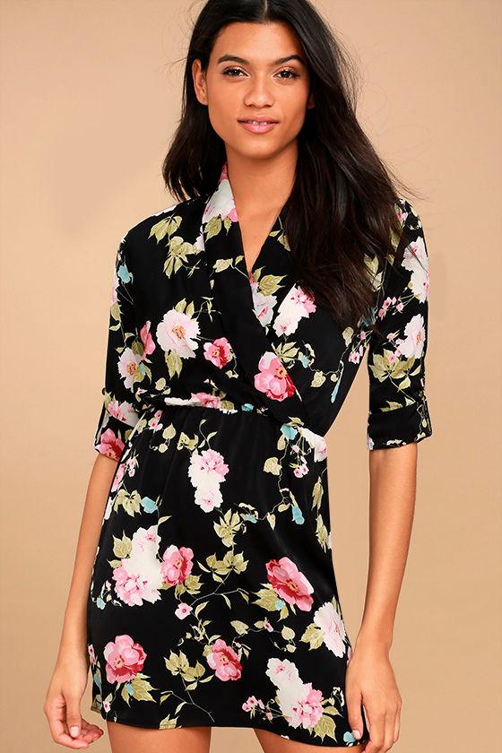 Lulus | Those Were The Days Black Floral Print Dress | Size X-large | 100% Polyester