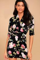 Lulus | Those Were The Days Black Floral Print Dress | Size X-large | 100% Polyester