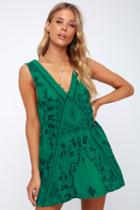 Free People Sweetest Shifty Green Embroidered Shift Dress | Lulus