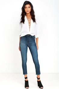 O2 Denim Covert Mission Dark Wash High-waisted Cropped Skinny Jeans
