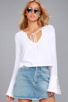 Lulus | Lucky Ones White Long Sleeve Top | Size Large | 100% Rayon