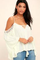 Lulus I Feel It Cream Lace Off-the-shoulder Top