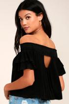 Lulus Always Stylish Black Off-the-shoulder Crop Top