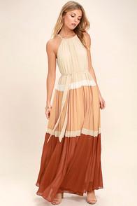 Lulus Totally Tranquil Beige Color Block Maxi Dress