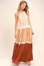 Lulus Totally Tranquil Beige Color Block Maxi Dress
