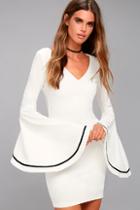 Lulus Most Beloved White Bell Sleeve Bodycon Dress