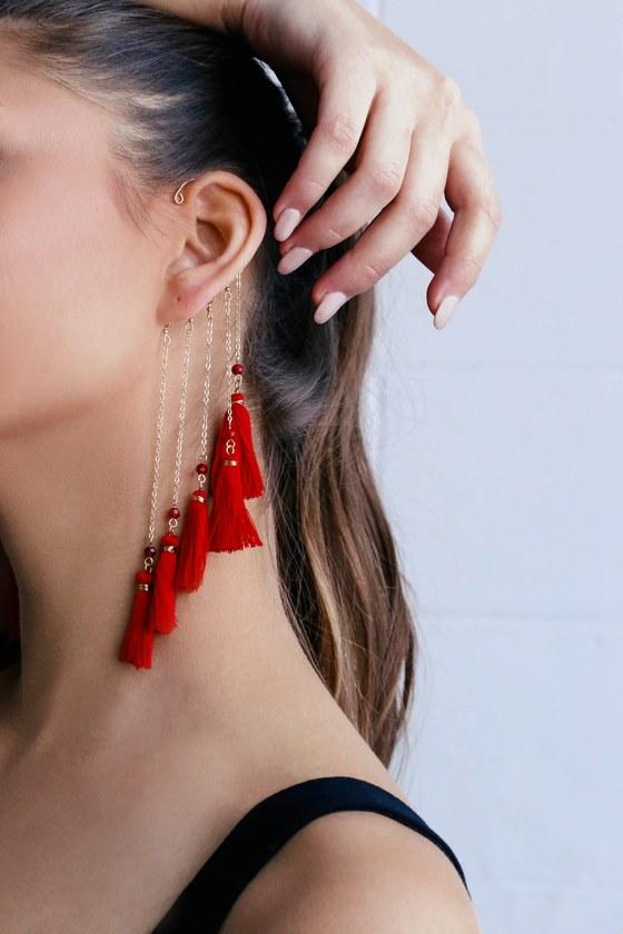 Soul Of A Gypsy Gold And Red Tassel Ear Cuff | Lulus
