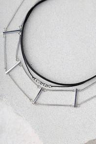Lulus Sentimental Black And Silver Choker Necklace Set