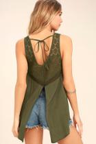 Lulus Anything Is Possible Olive Green Lace Top
