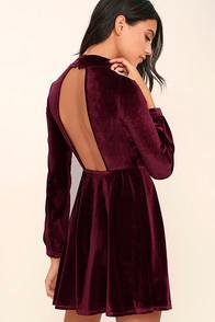 Lulus Embrace The Present Burgundy Velvet Skater Dress