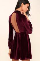 Lulus Embrace The Present Burgundy Velvet Skater Dress
