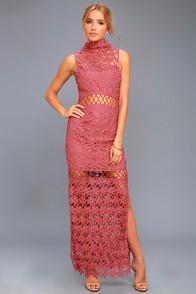 Keepsake Stay Close Rusty Rose Lace Maxi Dress