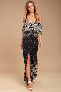 Billabong Desert Dance Washed Black Print Maxi Dress