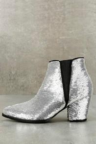 Machi Melody Silver Sequin Ankle Booties