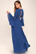 Lulus Now Is The Time Denim Blue Long Sleeve Maxi Dress