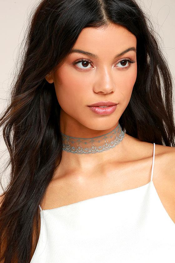 Lulus | Dancing With You Teal Blue Lace Choker Necklace