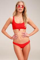 Frankies Bikinis Greer Red Ribbed Bikini Bottom | Lulus
