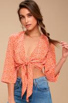 Bisbee Babe Orange Floral Print Tie-front Crop Top | Lulus