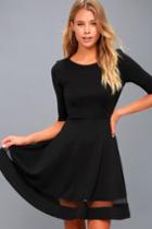 Lulus | Sheer Factor Black Mesh Skater Dress | Size Large | 100% Polyester